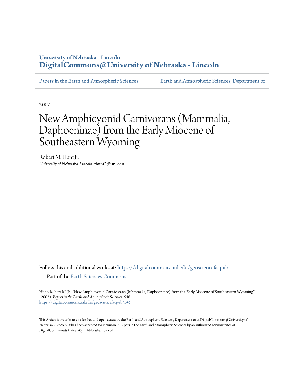 From the Early Miocene of Southeastern Wyoming Robert M