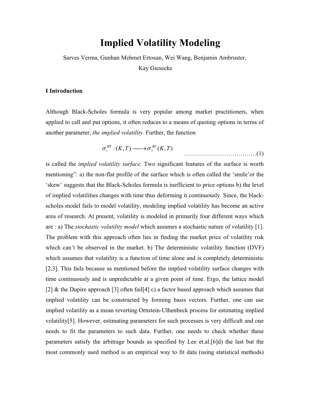 Implied Volatility Modeling