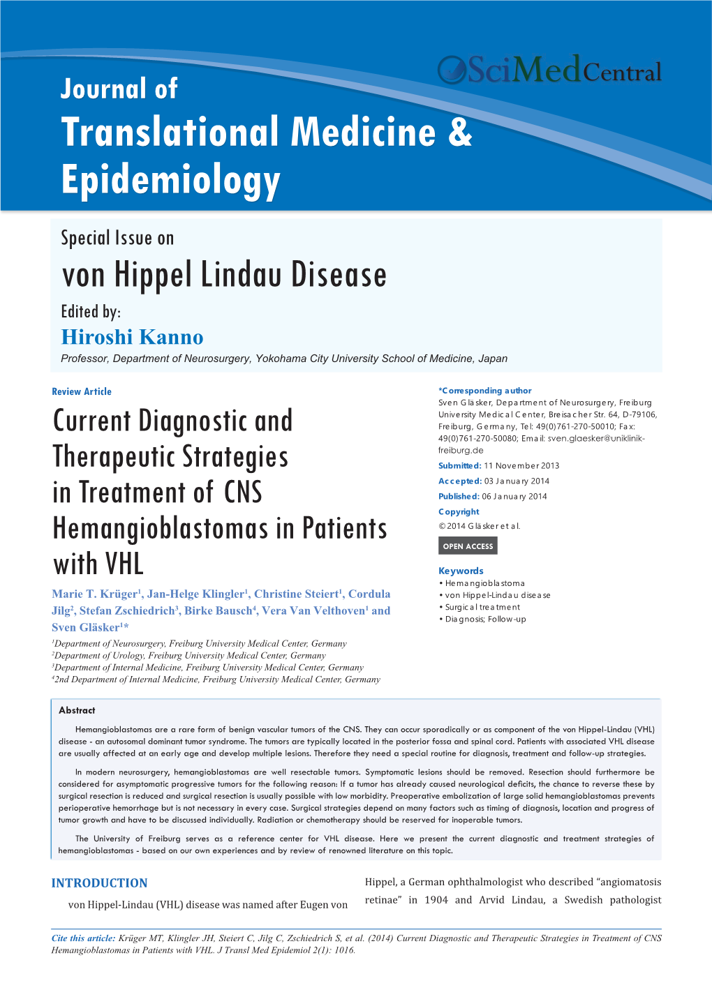 Current Diagnostic and Therapeutic Strategies in Treatment of CNS Hemangioblastomas in Patients with VHL