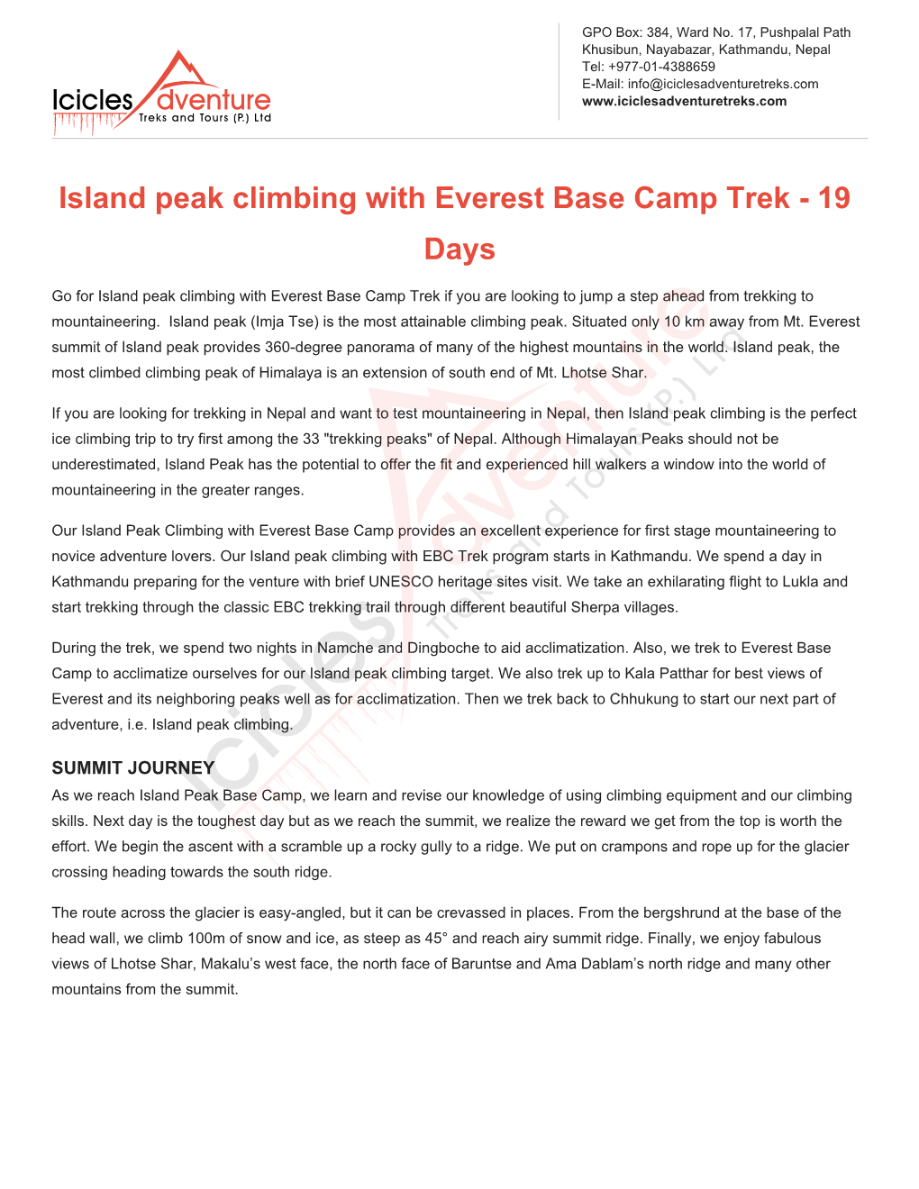 Island Peak Climbing with Everest Base Camp Trek - 19 Days