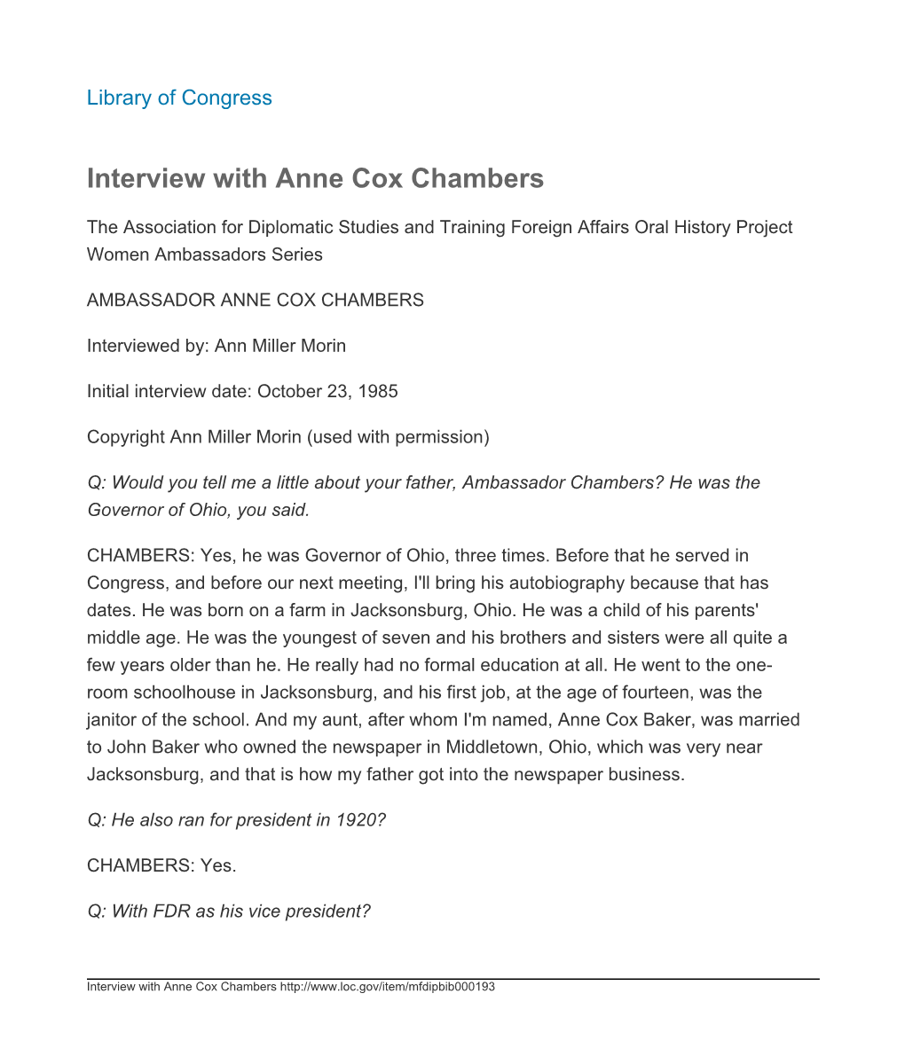 Interview with Anne Cox Chambers