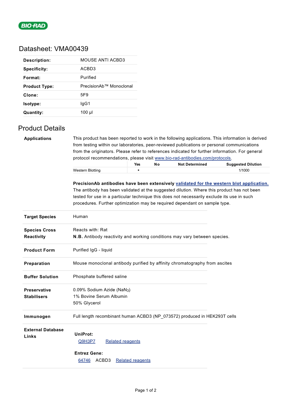 Datasheet: VMA00439 Product Details