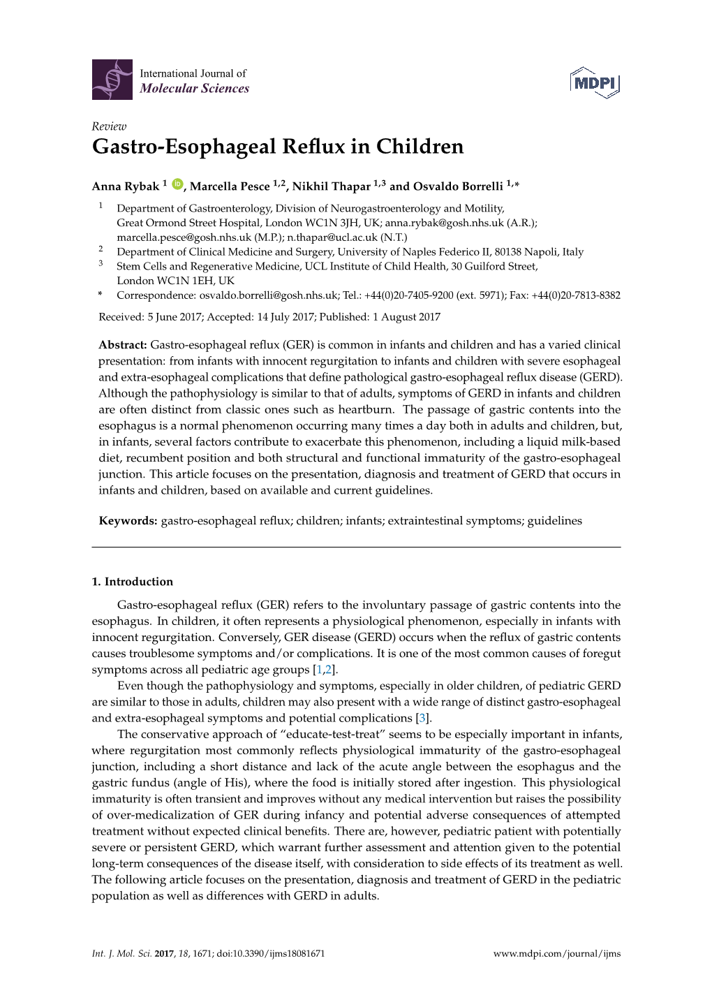 Gastro-Esophageal Reflux in Children