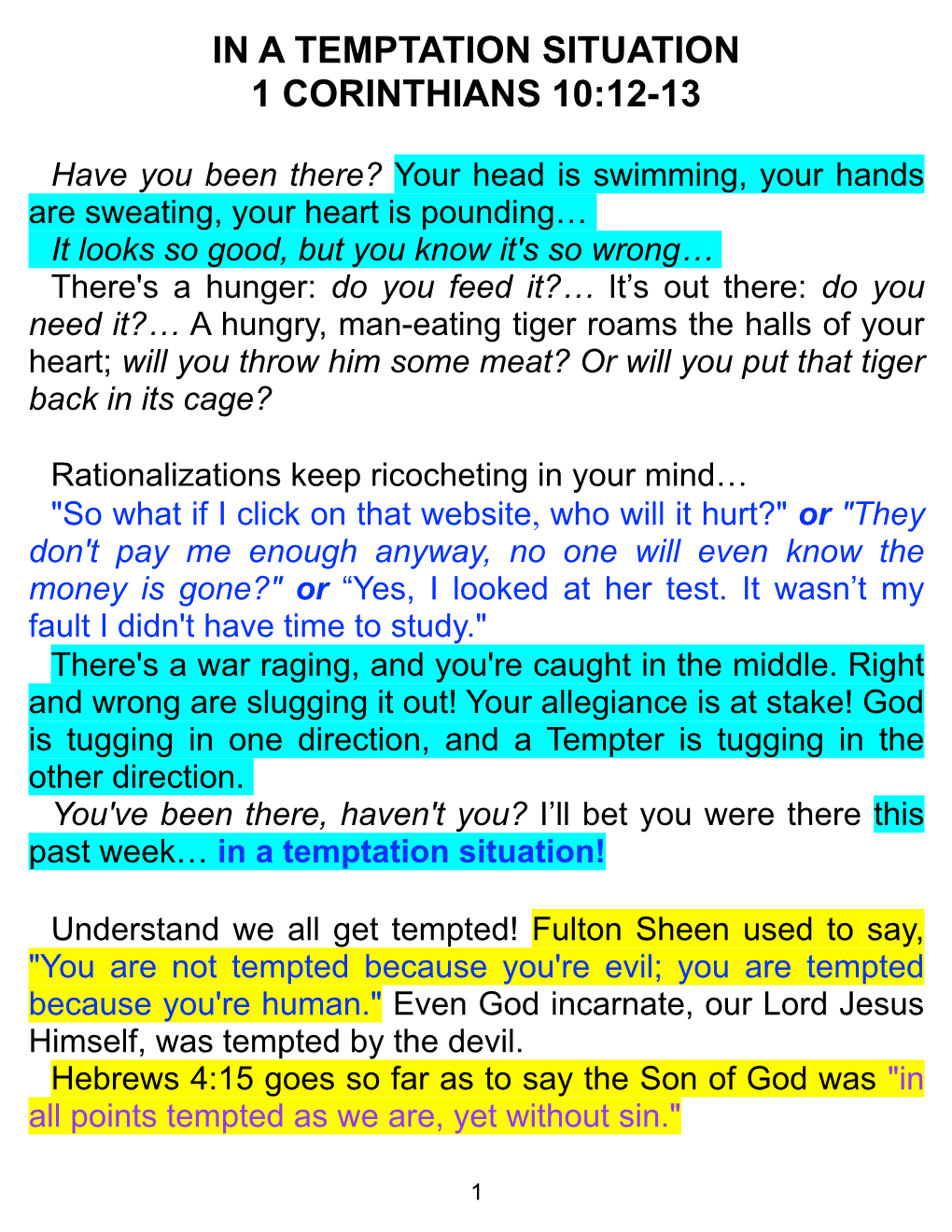 In a Temptation Situation 1 Corinthians 10:12-13