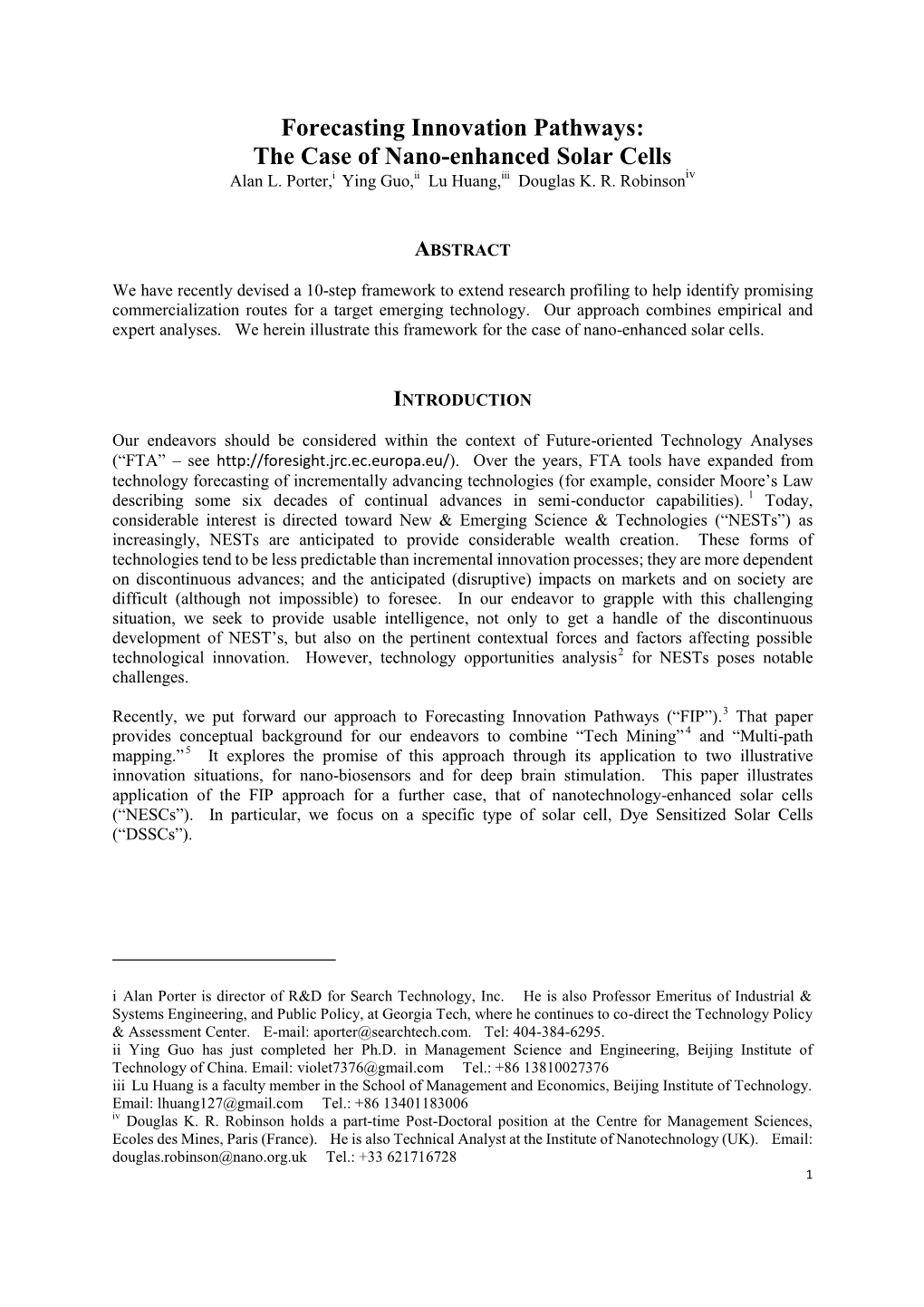 Forecasting Innovation Pathways for New & Emerging