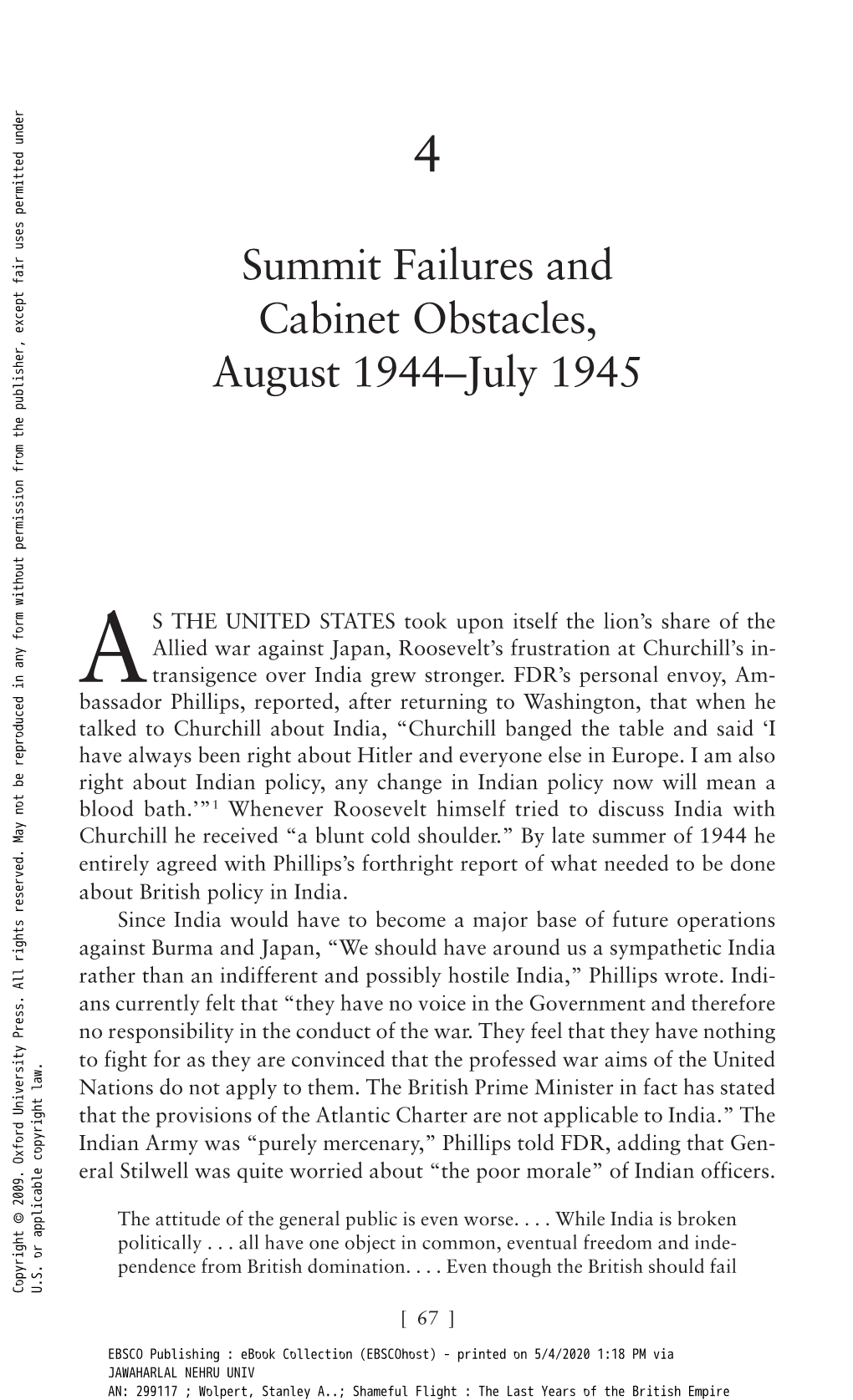 Summit Failures and Cabinet Obstacles, August 1944–July 1945