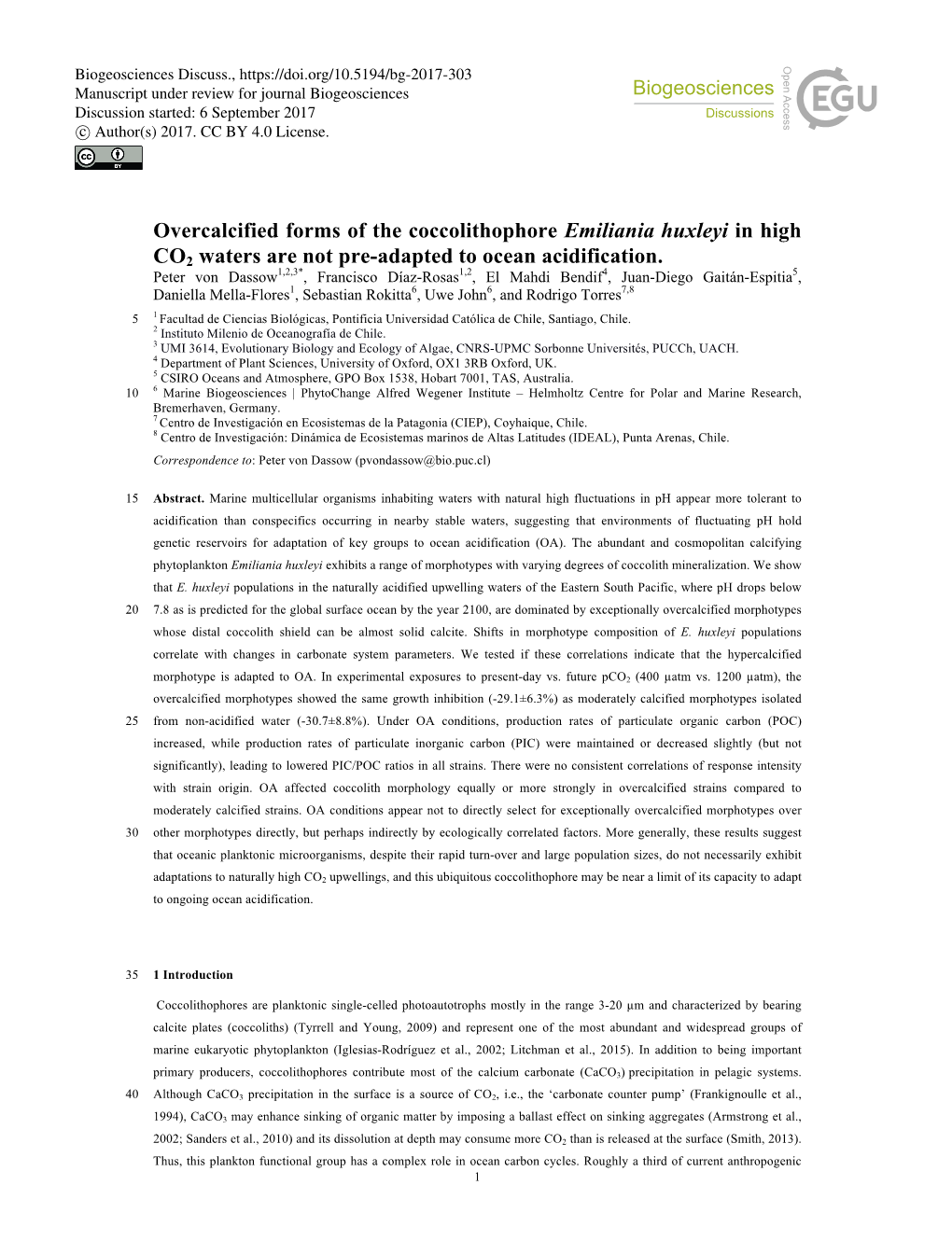 Overcalcified Forms of the Coccolithophore Emiliania Huxleyi in High CO2 Waters Are Not Pre-Adapted to Ocean Acidification