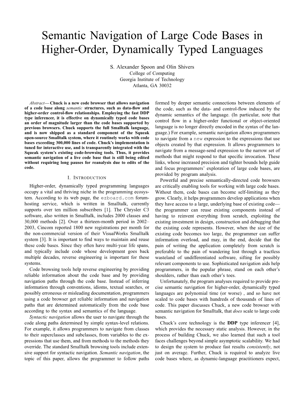 Semantic Navigation of Large Code Bases in Higher-Order, Dynamically Typed Languages