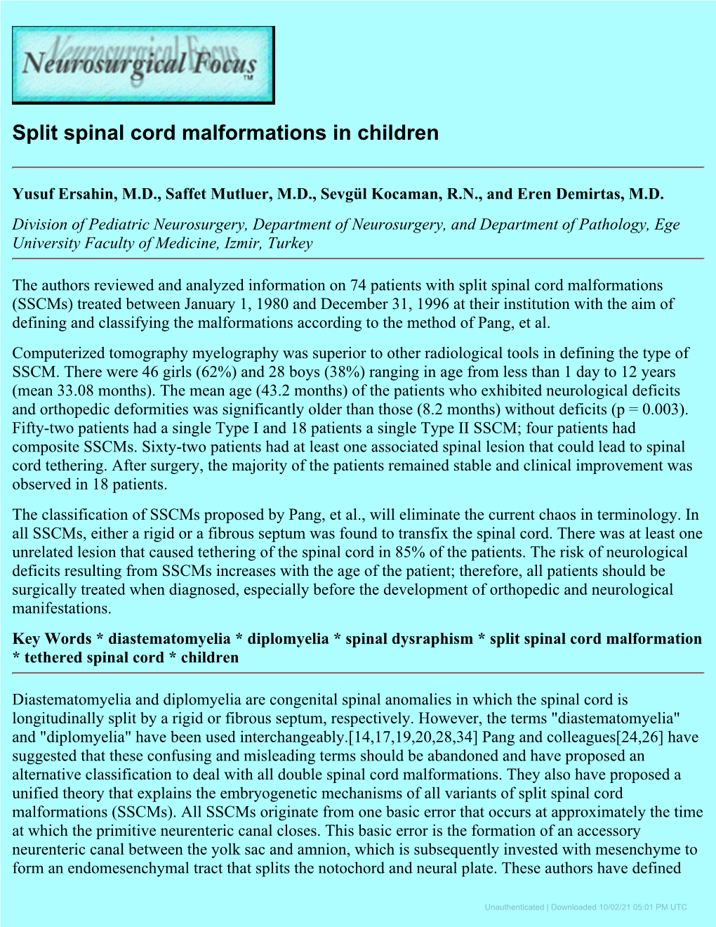 Split Spinal Cord Malformations in Children