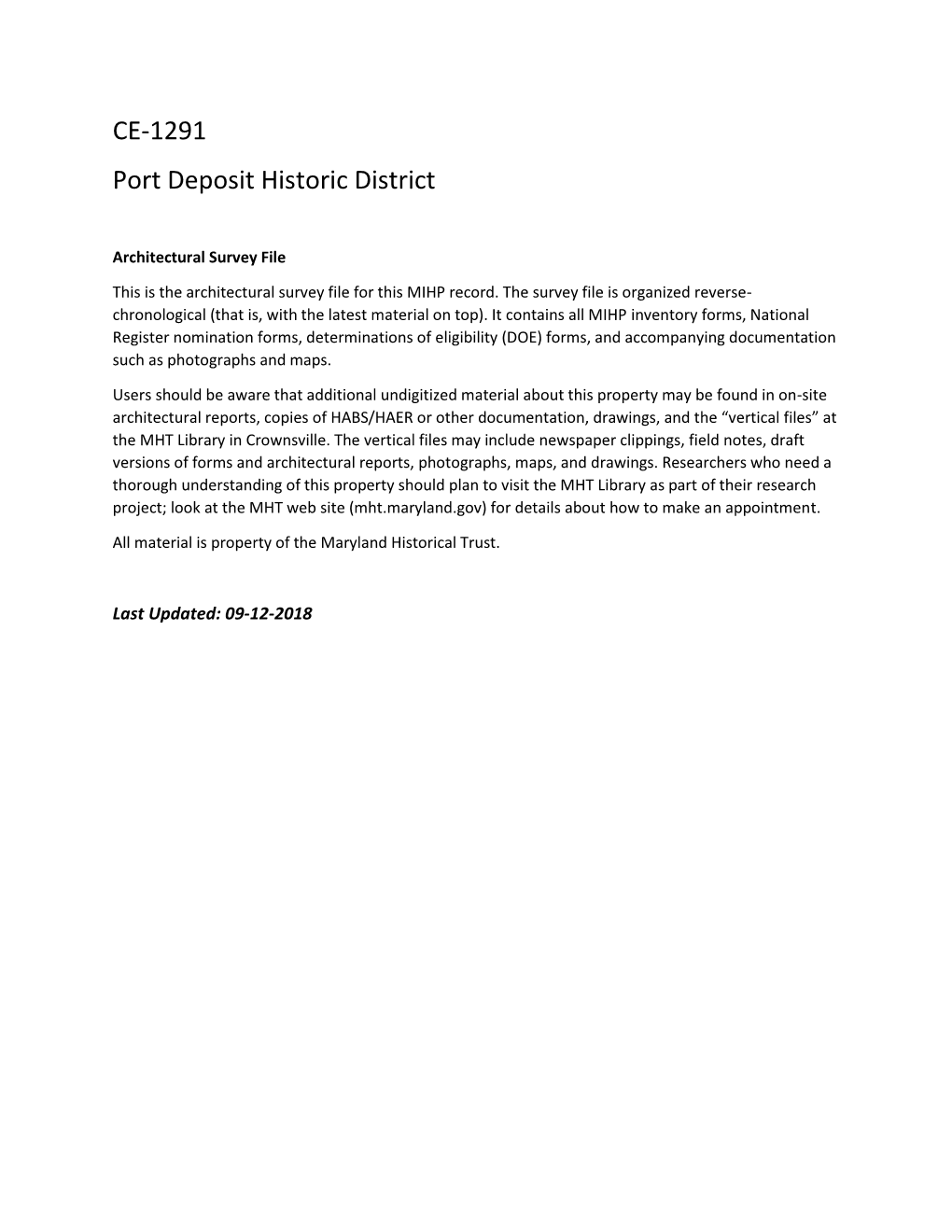 CE-1291 Port Deposit Historic District