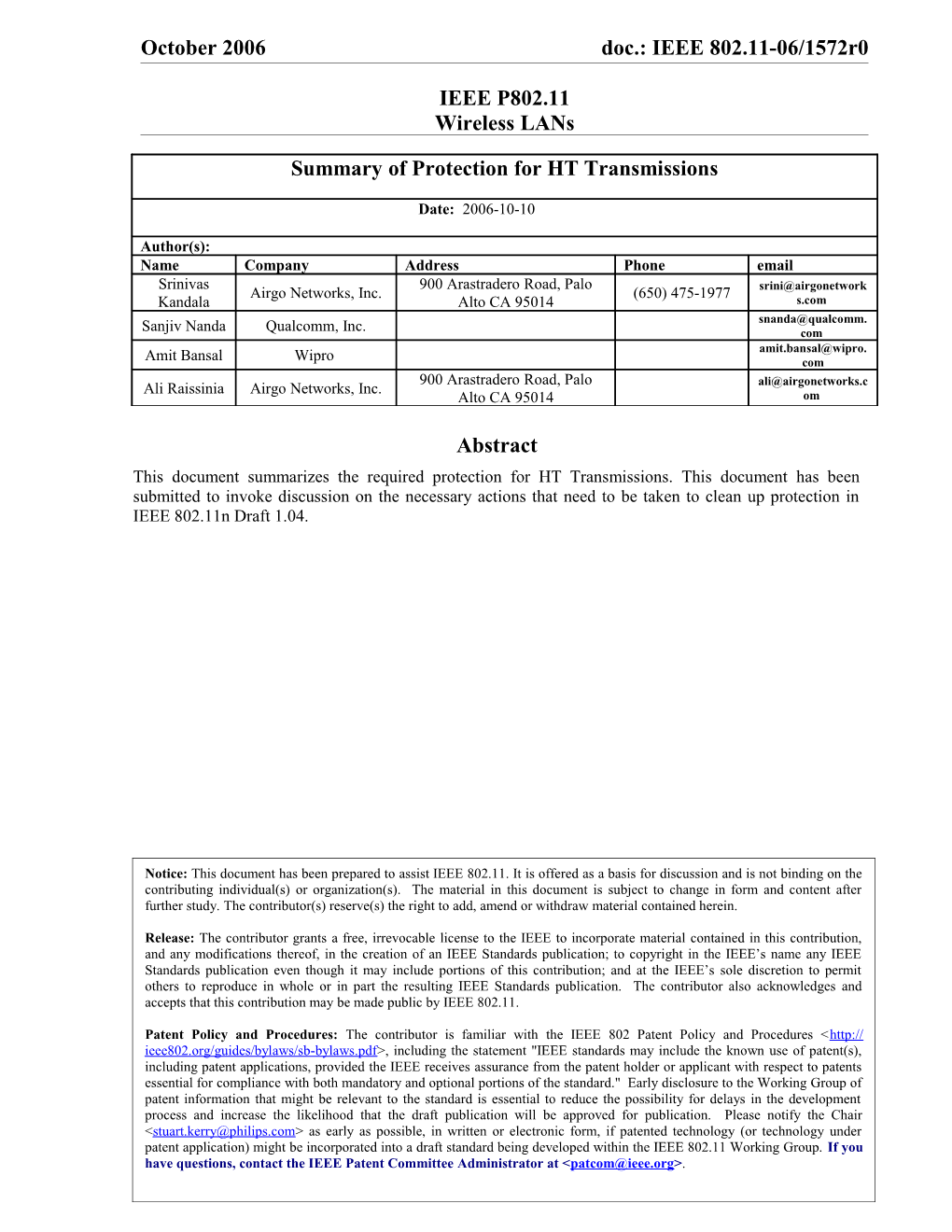 2. Possible Operating Modes of an IEEE 802.11N Network