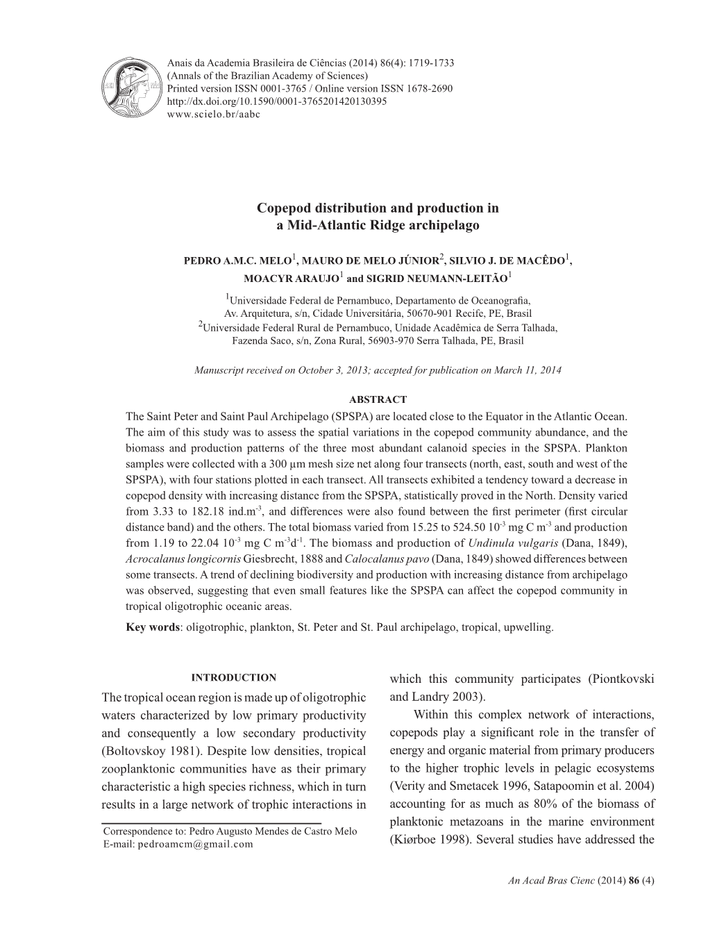 Copepod Distribution and Production in a Mid-Atlantic Ridge Archipelago