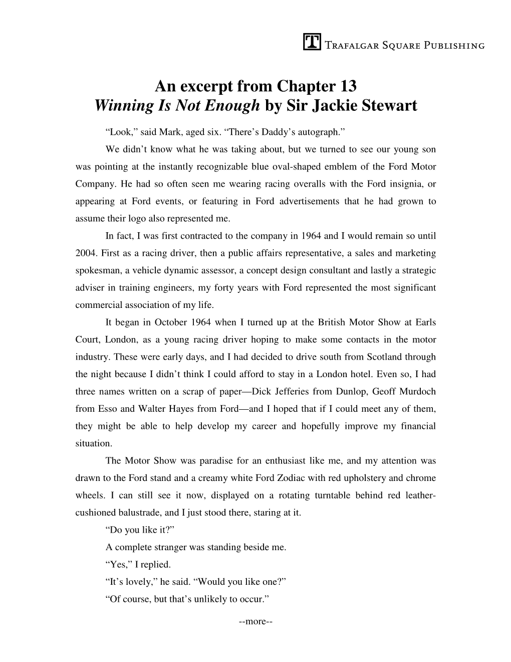 An Excerpt from Chapter 13 Winning Is Not Enough by Sir Jackie Stewart