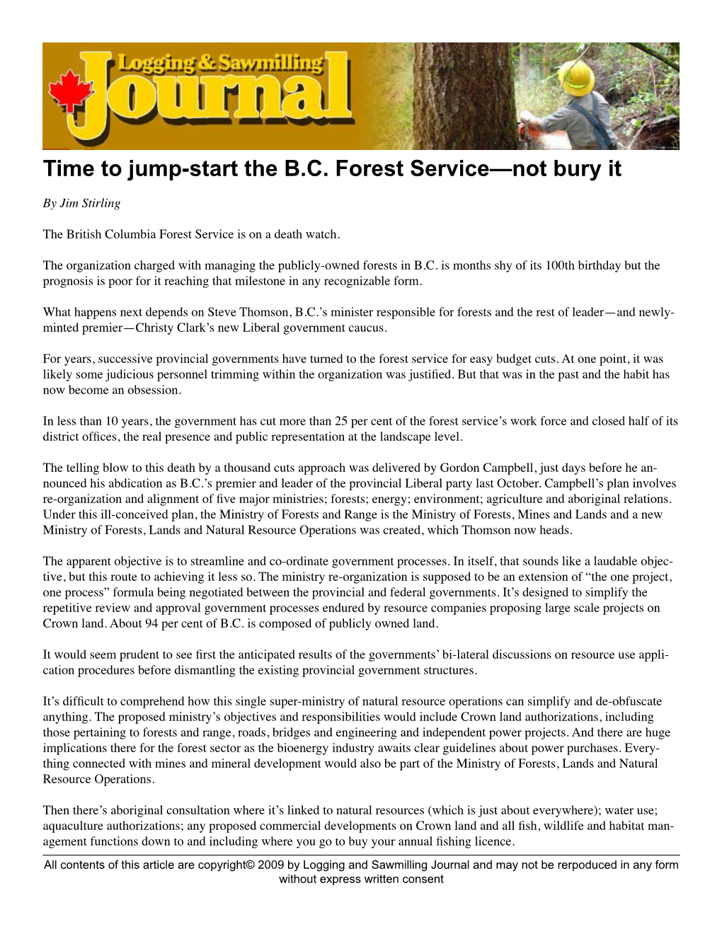 Time to Jump-Start the B.C. Forest Service—Not Bury It