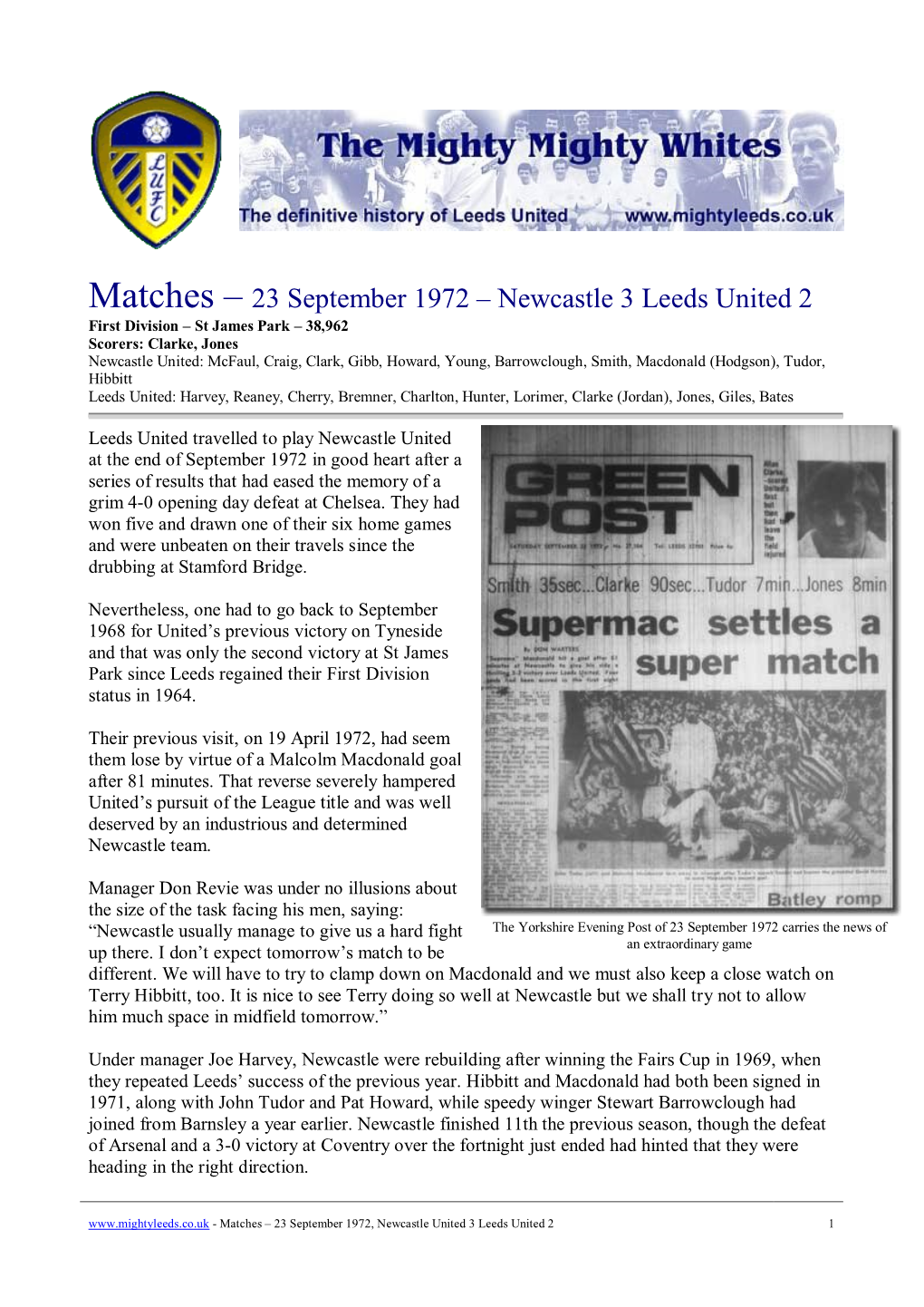 Matches – 23 September 1972