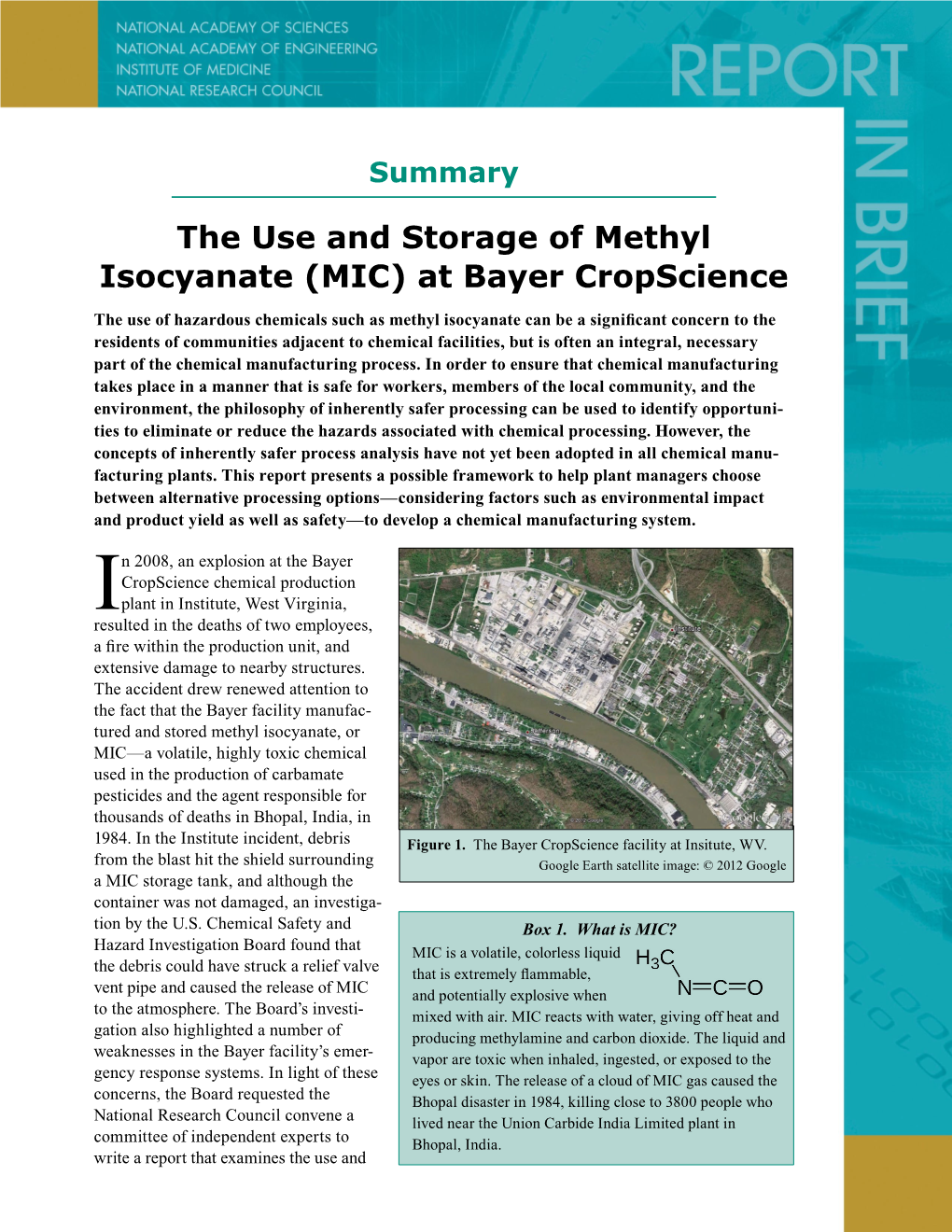 The Use and Storage of Methyl Isocyanate (MIC) at Bayer Cropscience