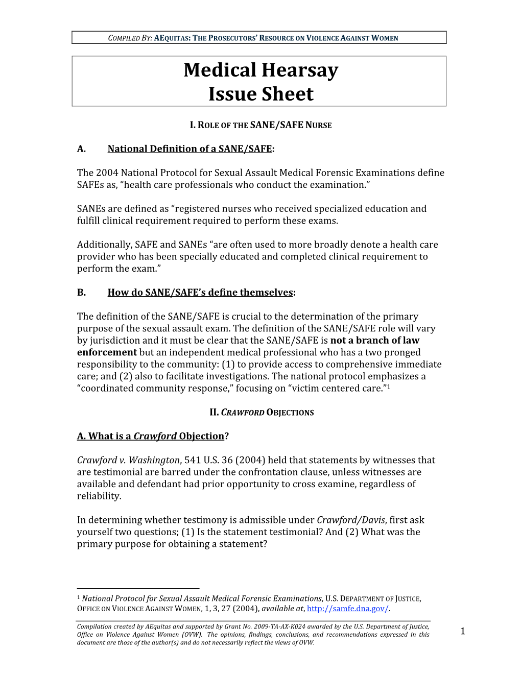 Medical Hearsay Issue Sheet