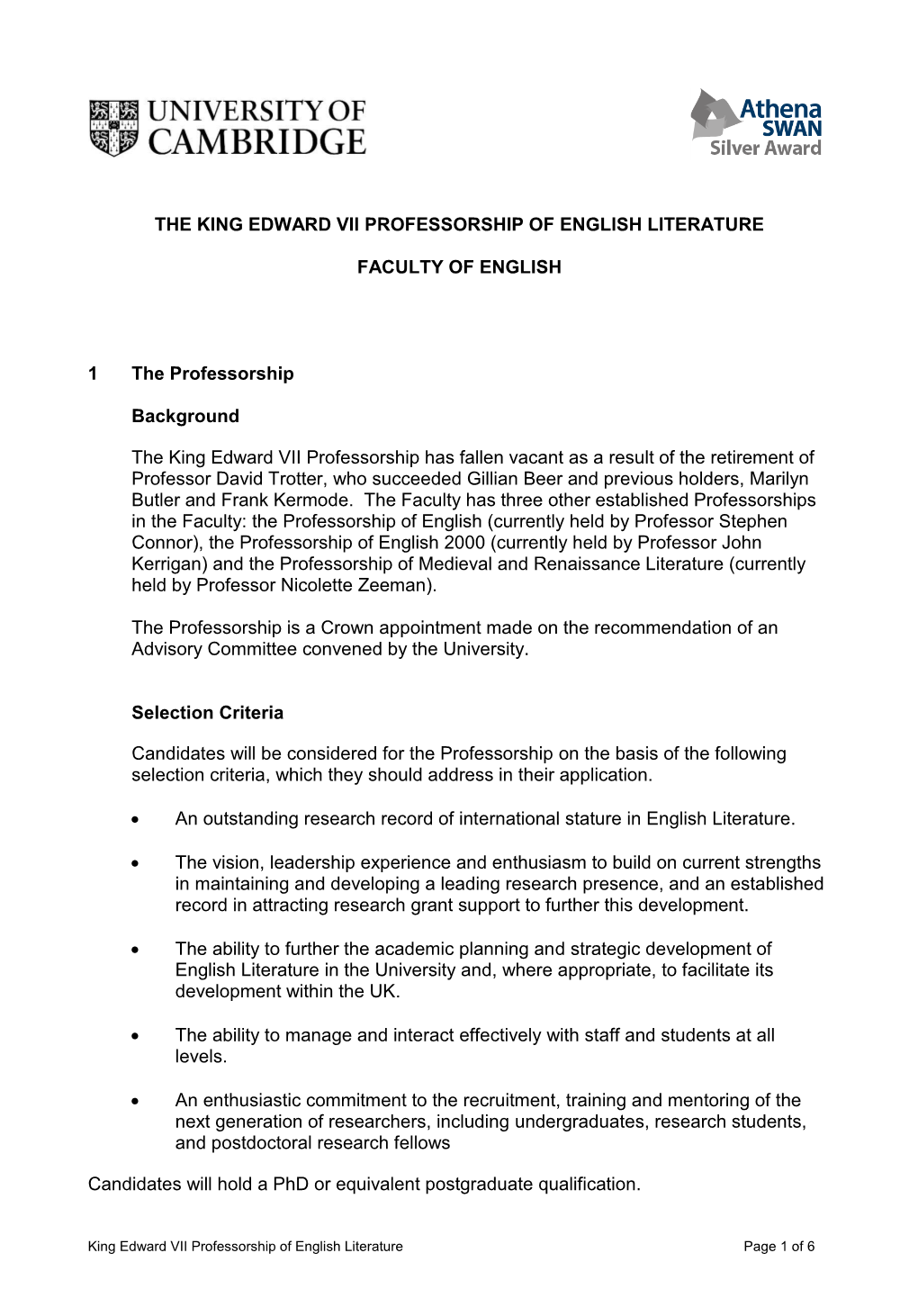 The King Edward Vii Professorship of English Literature