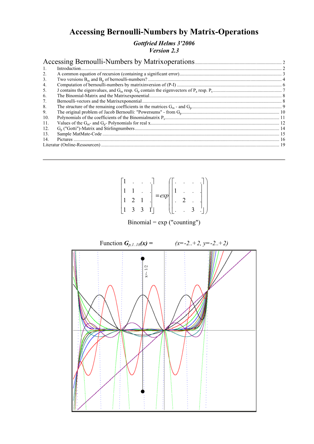 Accessing Bernoulli-Numbers by Matrix-Operations Gottfried Helms 3'2006 Version 2.3