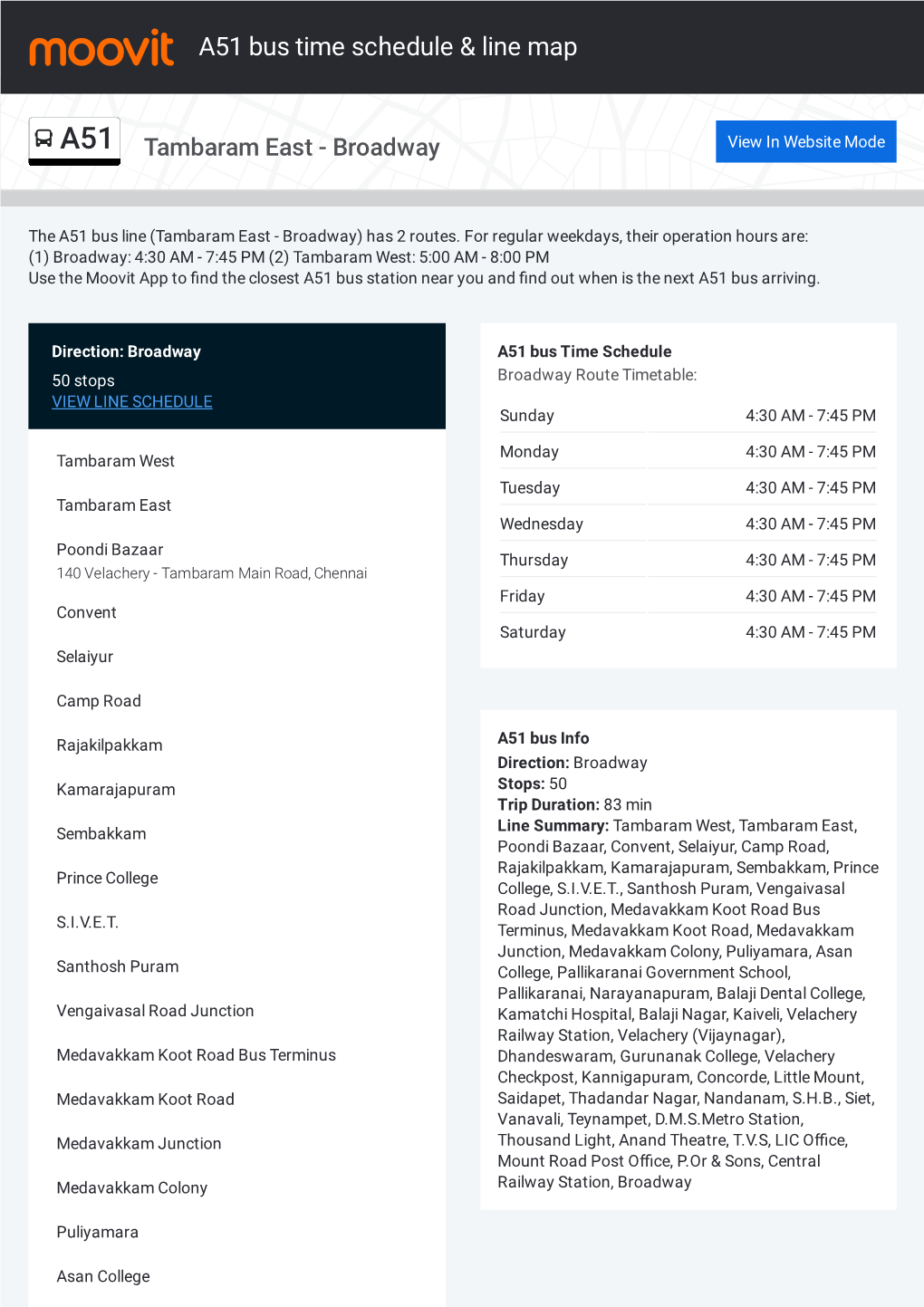 A51 Bus Time Schedule & Line Route