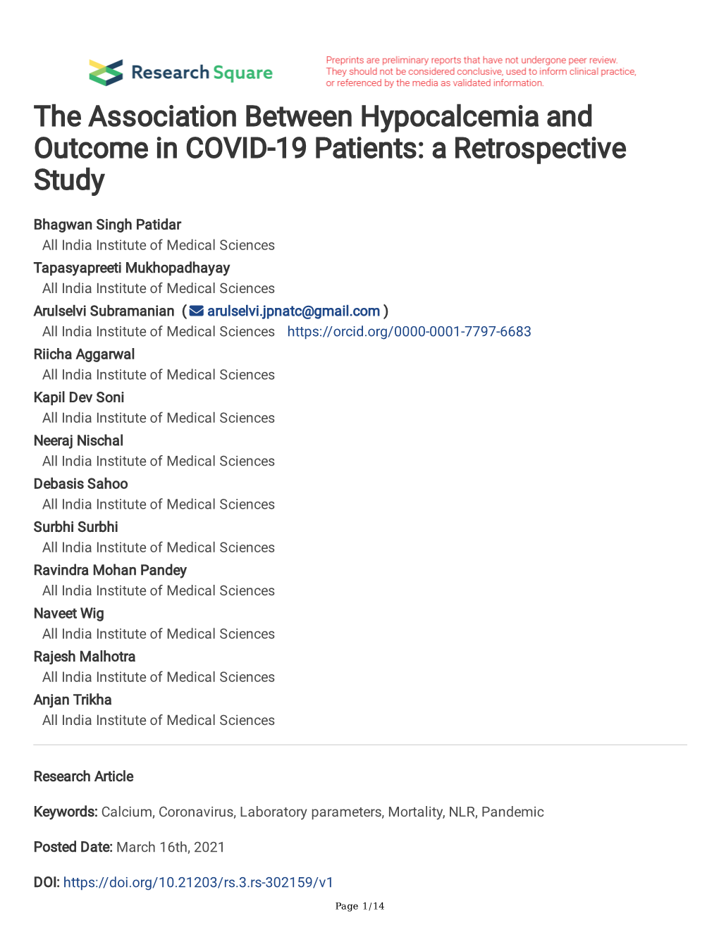 The Association Between Hypocalcemia and Outcome in COVID-19 Patients: a Retrospective Study