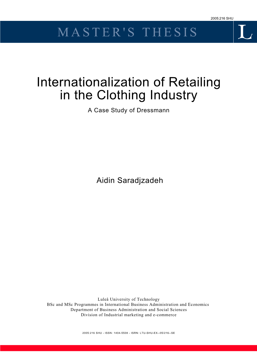 Internationalization of Retailing in the Clothing Industry a Case Study of Dressmann