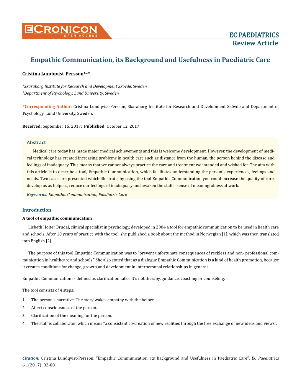 Cronicon OPEN ACCESS EC PAEDIATRICS Review Article