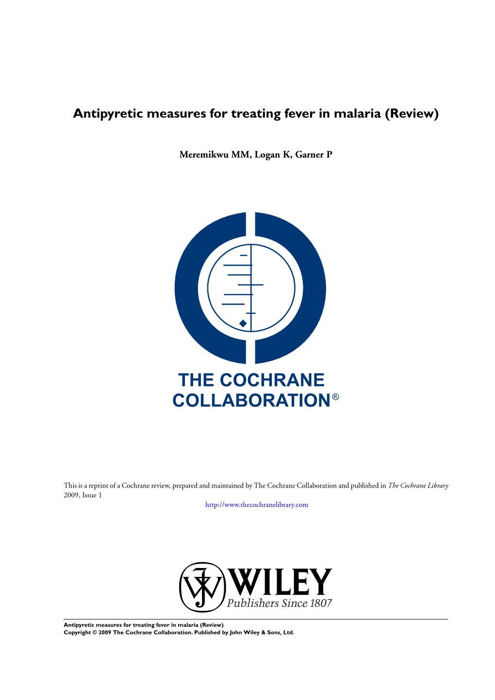 Antipyretic Measures for Treating Fever in Malaria (Review)