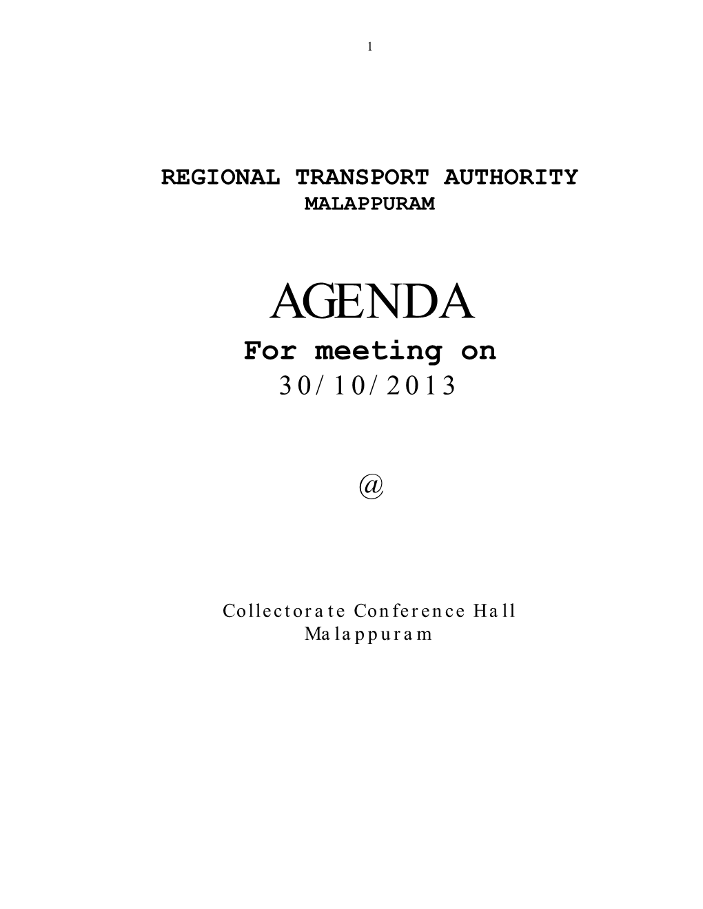 AGENDA for Meeting on 30/10/2013