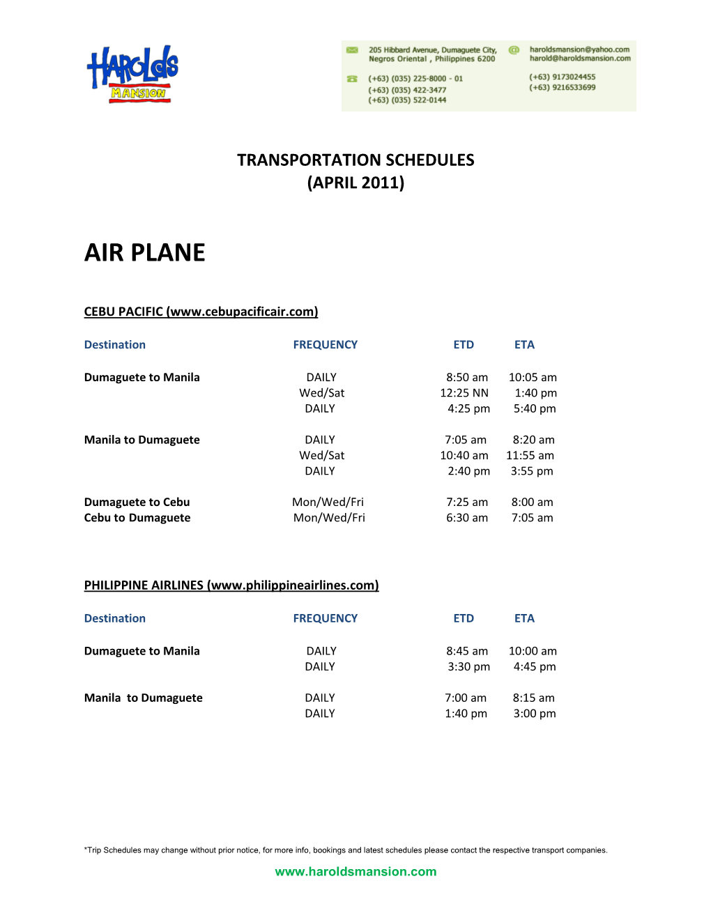 Transportation Schedules (April 2011)