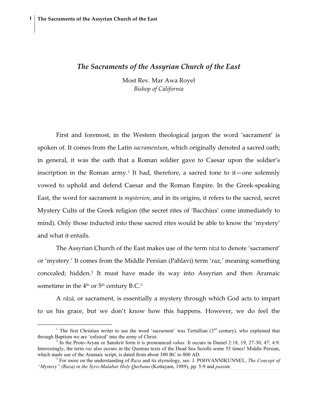 The Sacraments of the Assyrian Church of the East