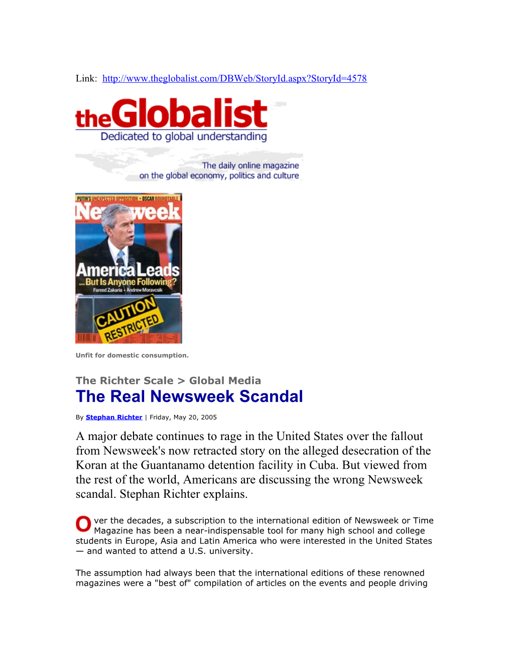 The Richter Scale > Global Media the Real Newsweek Scandal