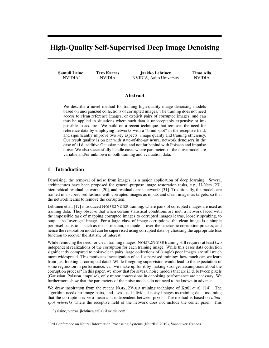 High-Quality Self-Supervised Deep Image Denoising