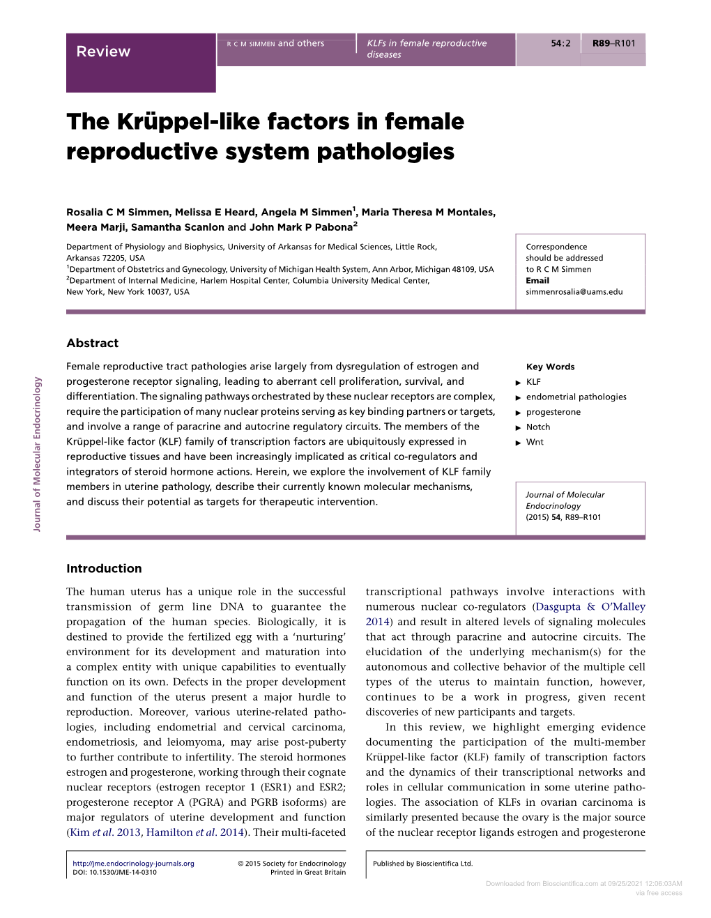 The Krüppel-Like Factors in Female Reproductive System Pathologies