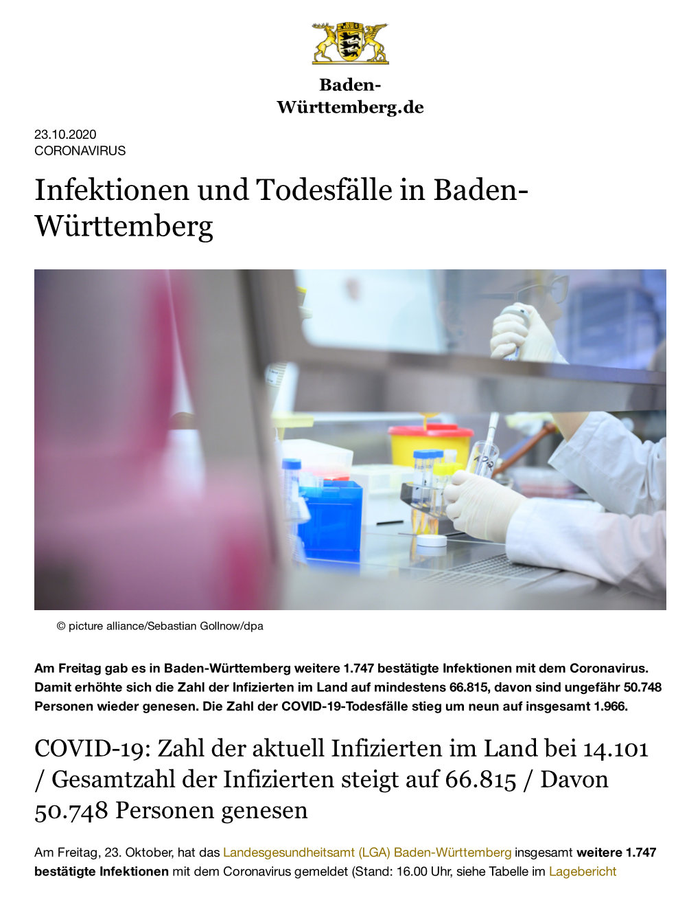 Infektionen Und Todesfälle in Baden-Württemberg