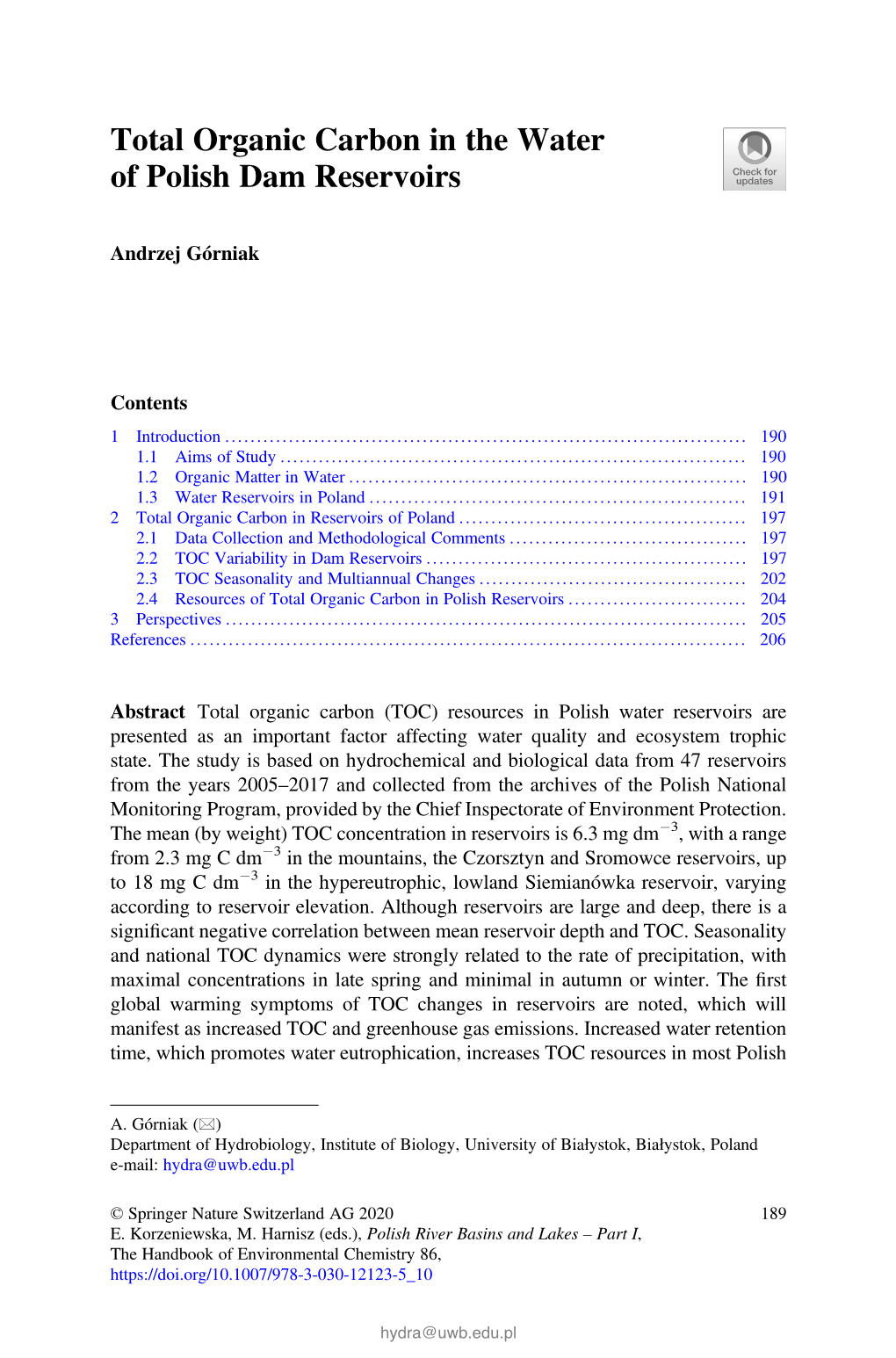 Total Organic Carbon in the Water of Polish Dam Reservoirs