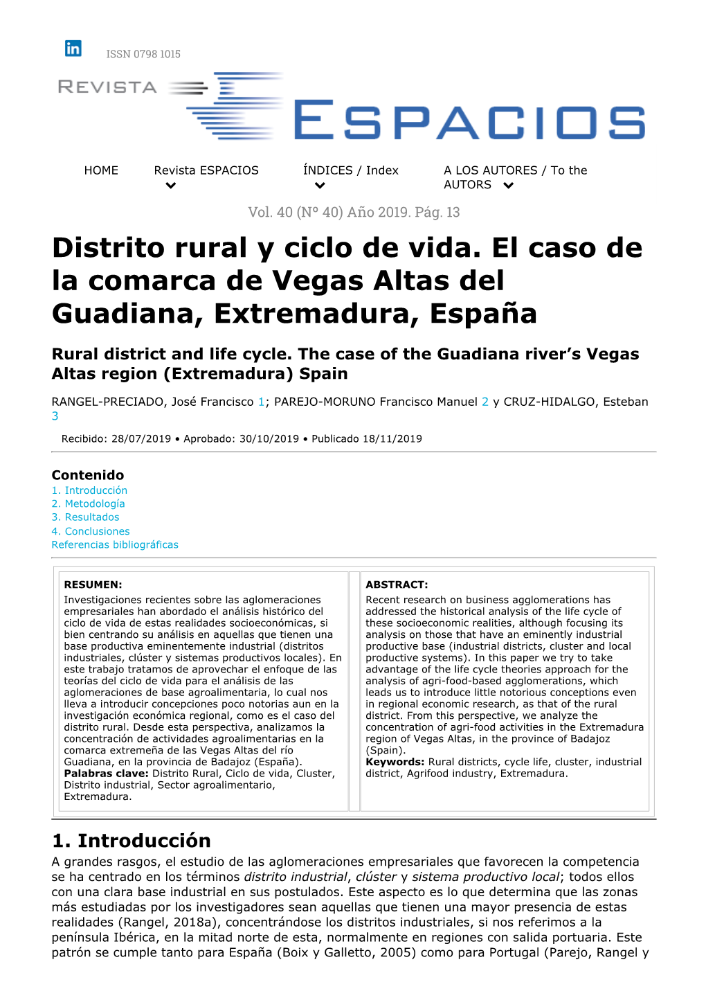 Distrito Rural Y Ciclo De Vida. El Caso De La Comarca De Vegas Altas Del Guadiana, Extremadura, España