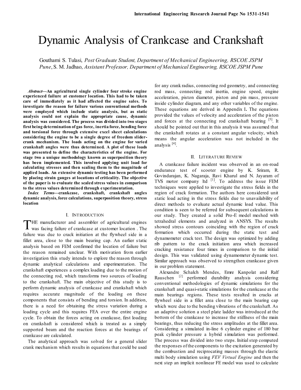 Dynamic Analysis of Crankcase and Crankshaft