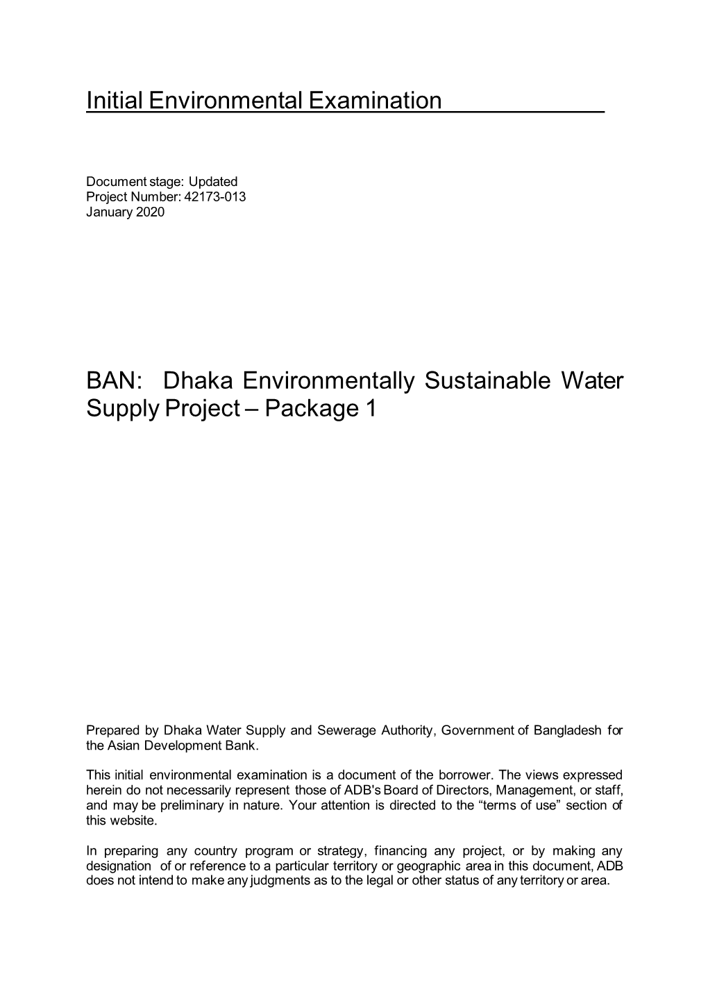 Dhaka Environmentally Sustainable Water Supply Project: Water Intake, Gandharbpur Water Treatment Plant, and Raw and Treated