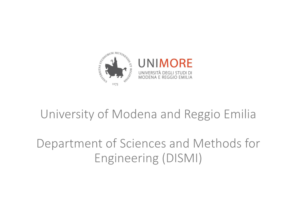 University of Modena and Reggio Emilia Department Of