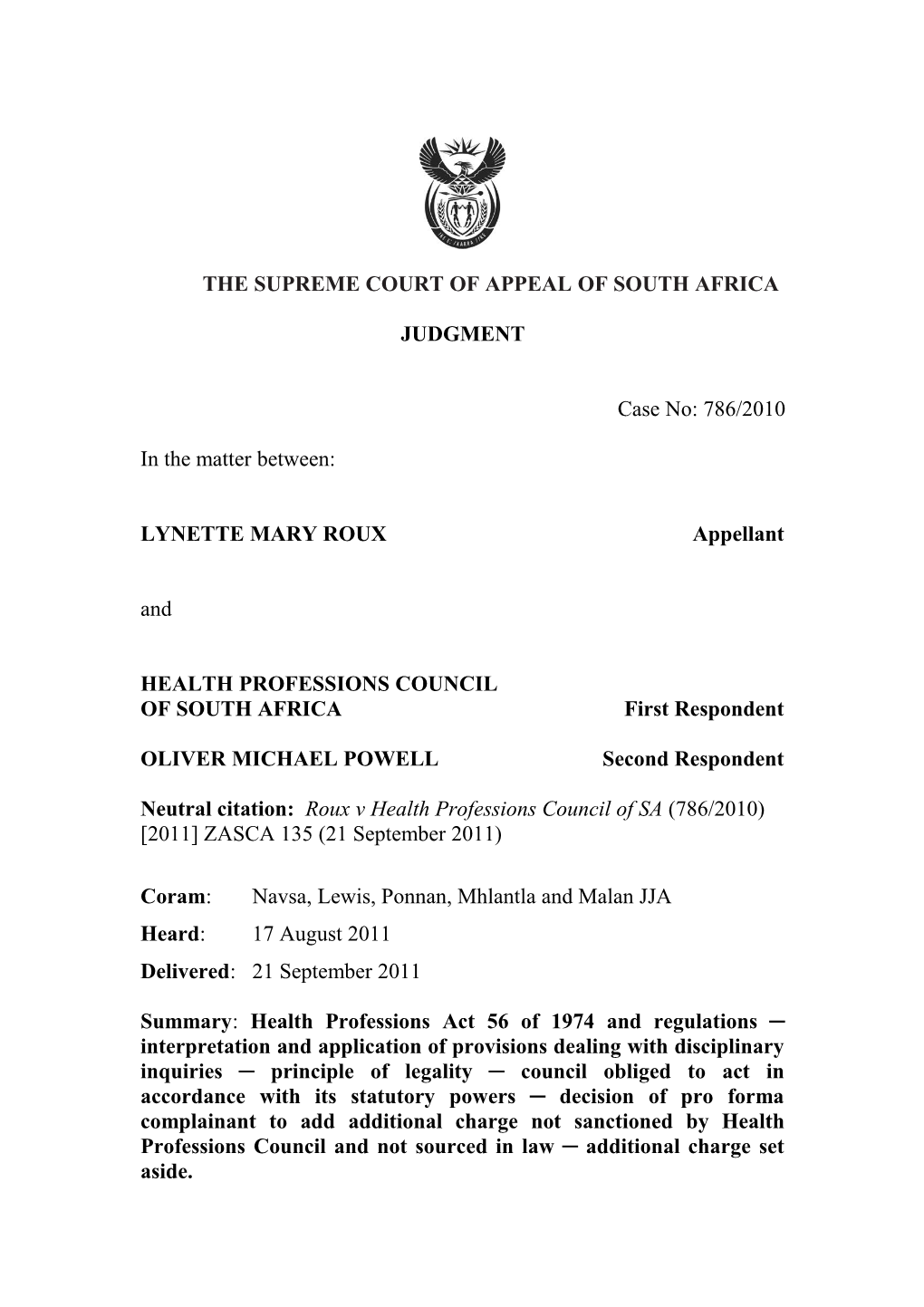 The Supreme Court of Appeal of South Africa s1