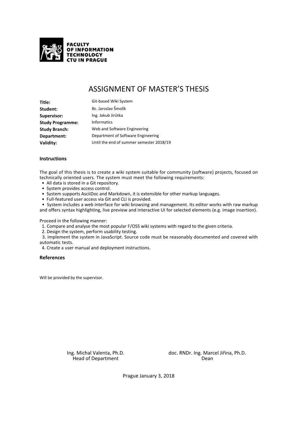 Assignment of Master's Thesis