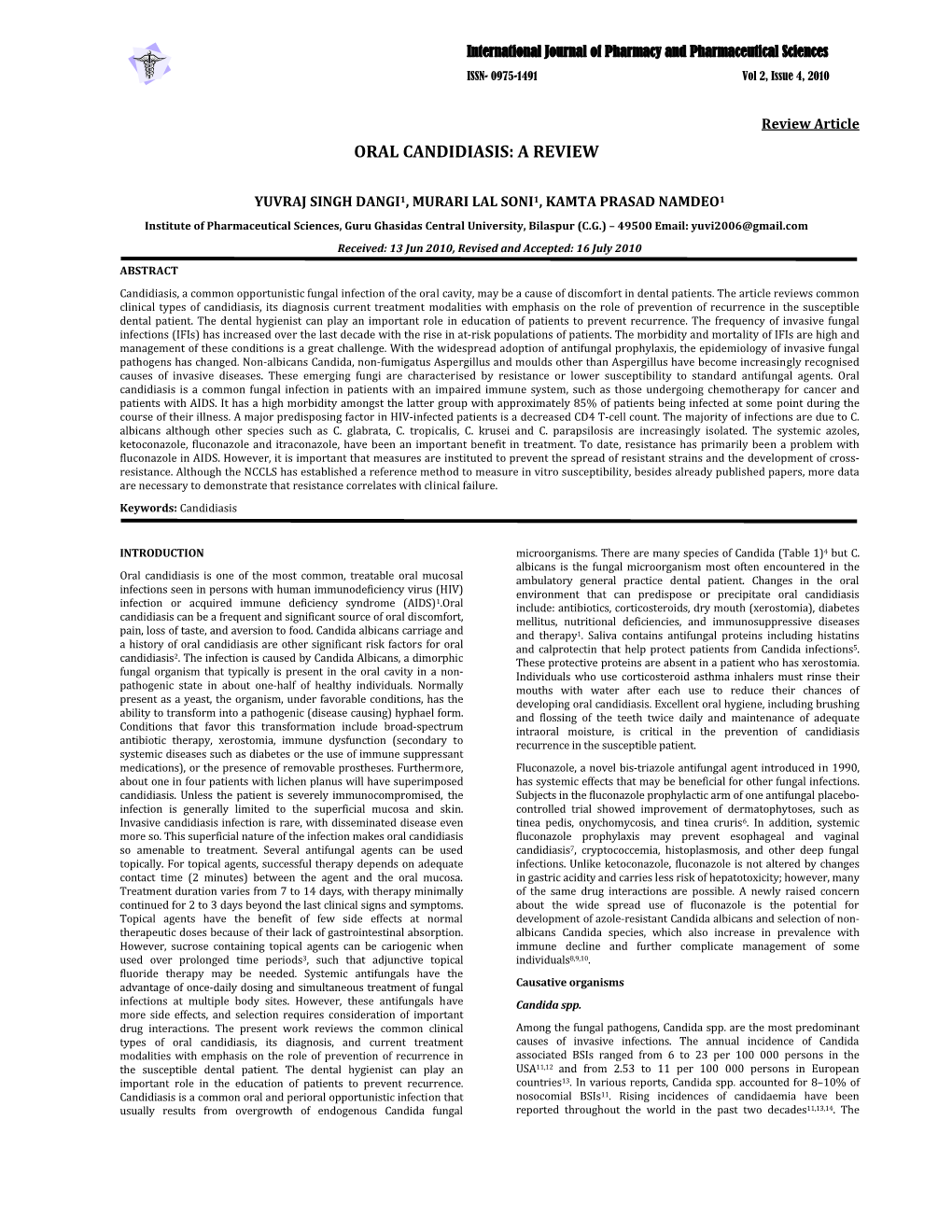 Oral Candidiasis: a Review