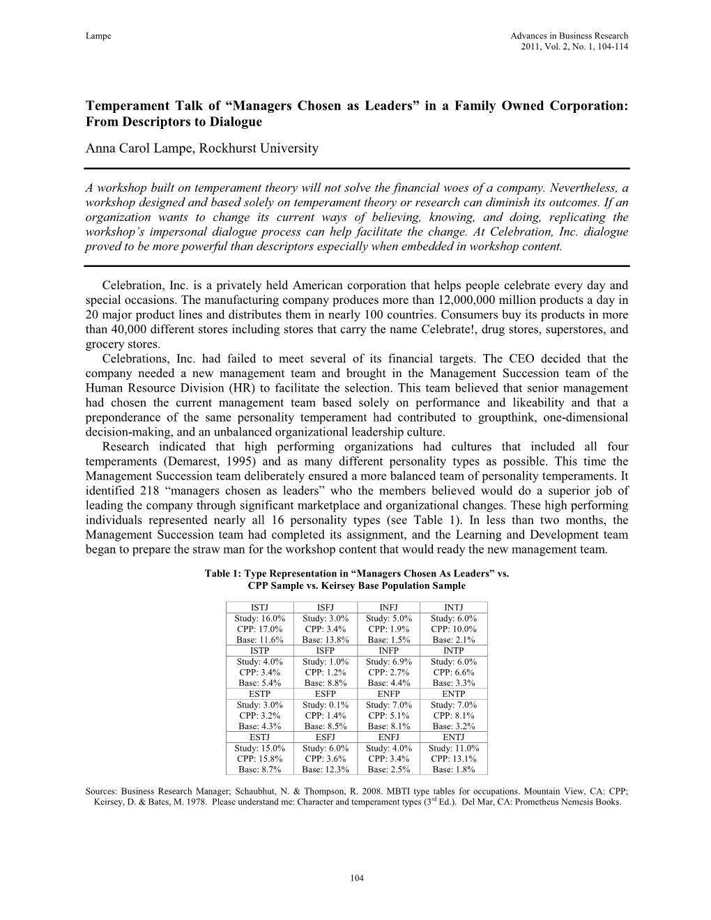 Temperament Talk of “Managers Chosen As Leaders” in a Family Owned Corporation: from Descriptors to Dialogue