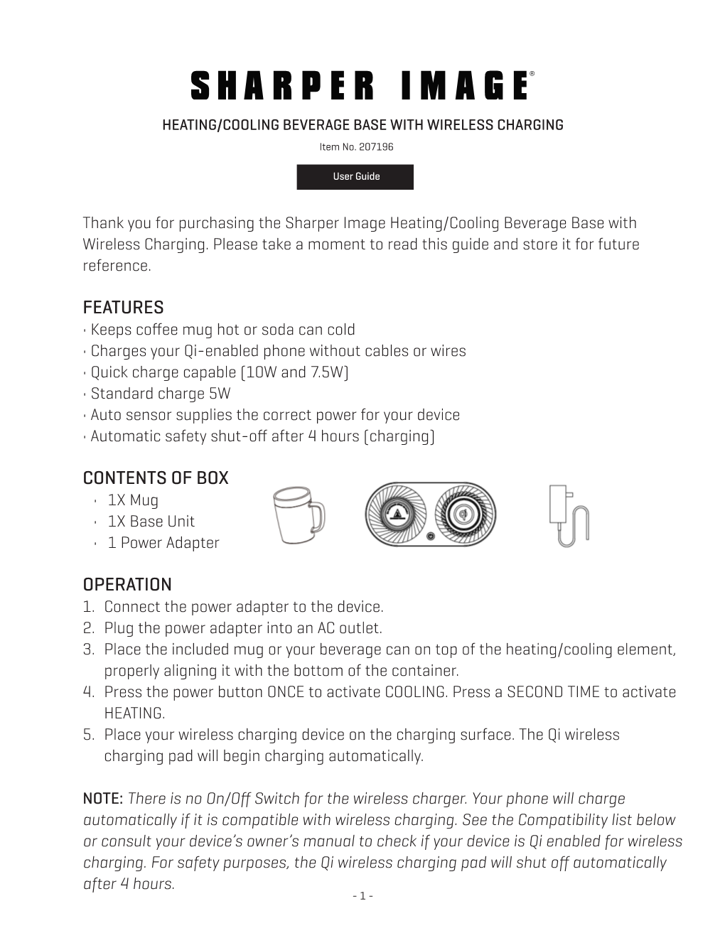 HEATING/COOLING BEVERAGE BASE with WIRELESS CHARGING Item No