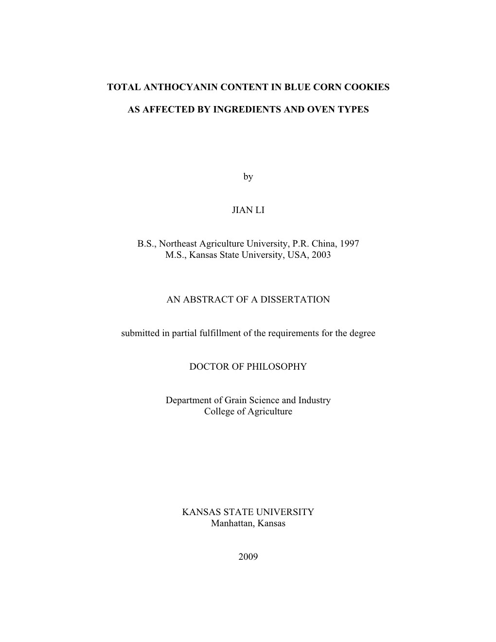 Total Anthocyanin Content in Blue Corn Cookies As Affected by the Various Acids and Oven Types