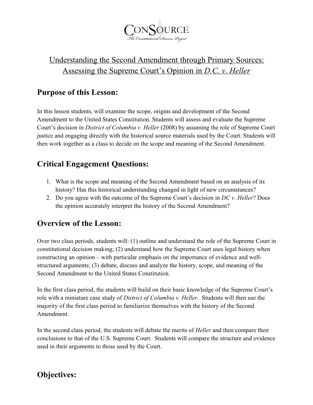 The Supreme Court and the Second Amendment (Grade 8)