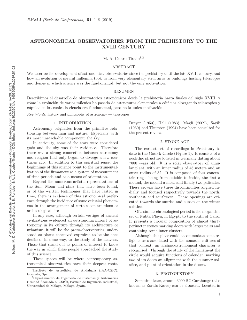 Astronomical Observatories: from the Prehistory to The