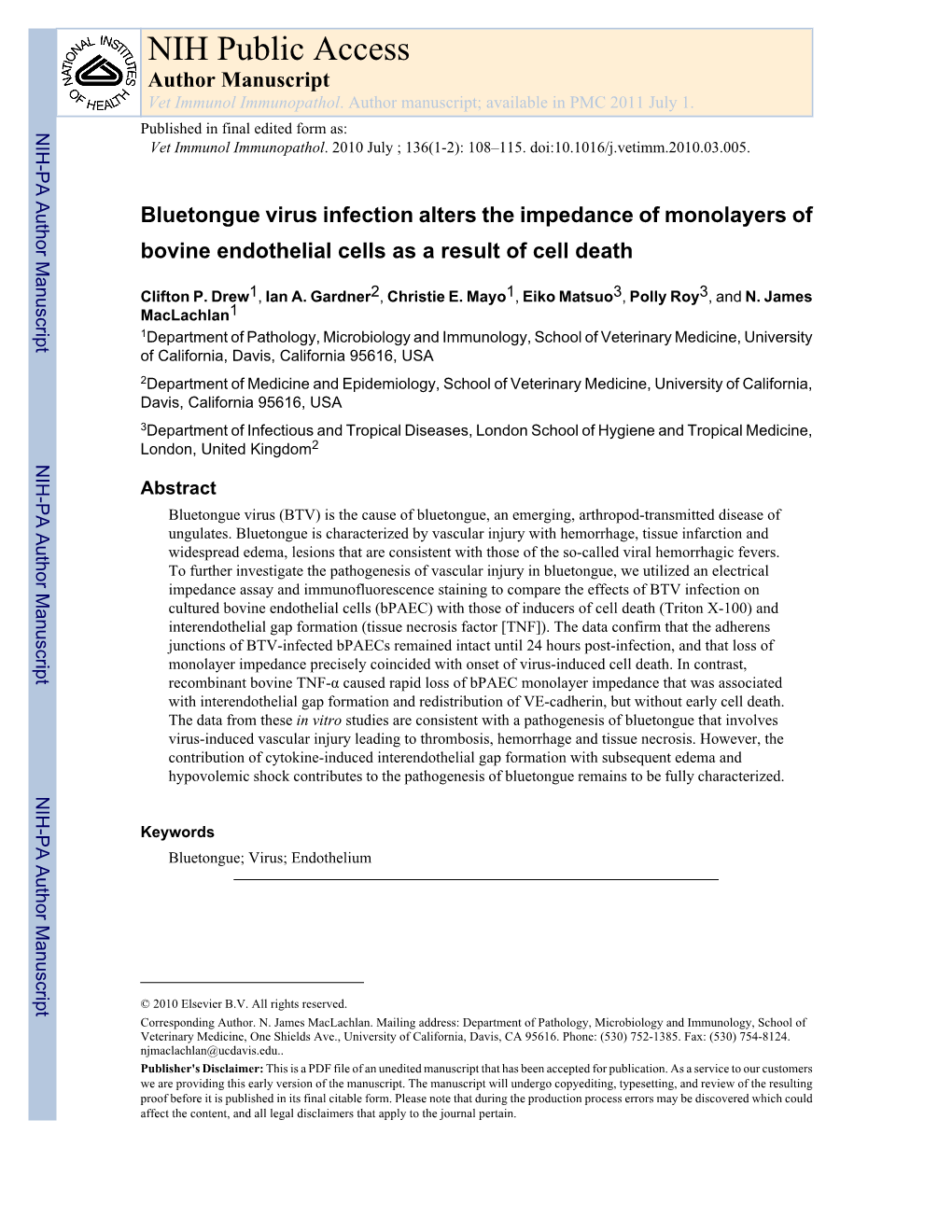 NIH Public Access Author Manuscript Vet Immunol Immunopathol