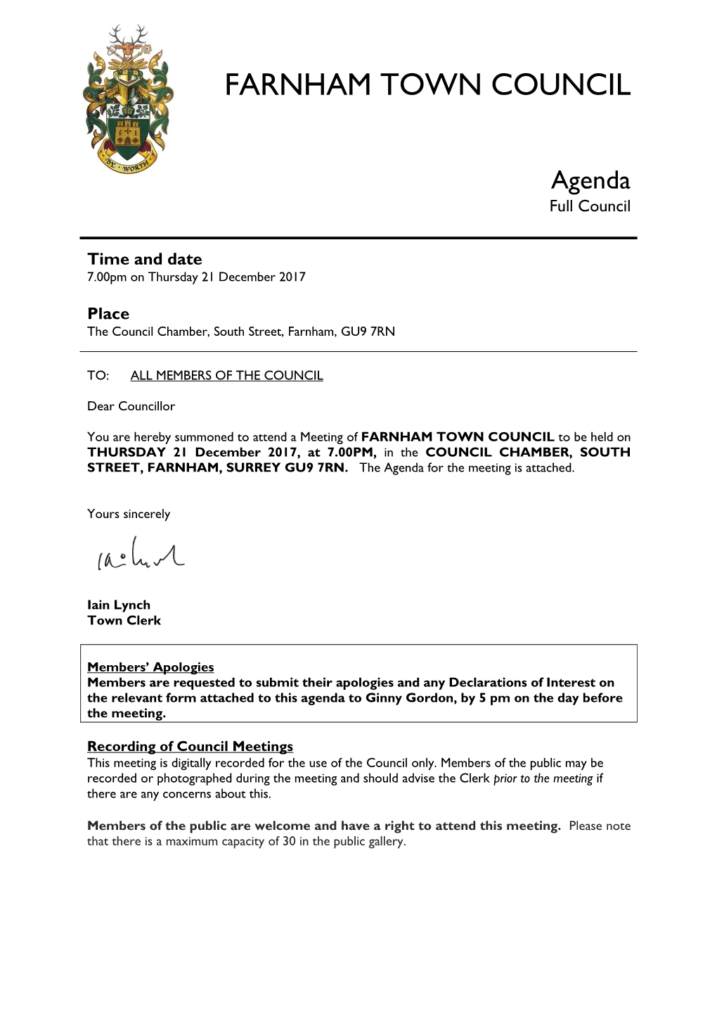 Council Meeting Agenda